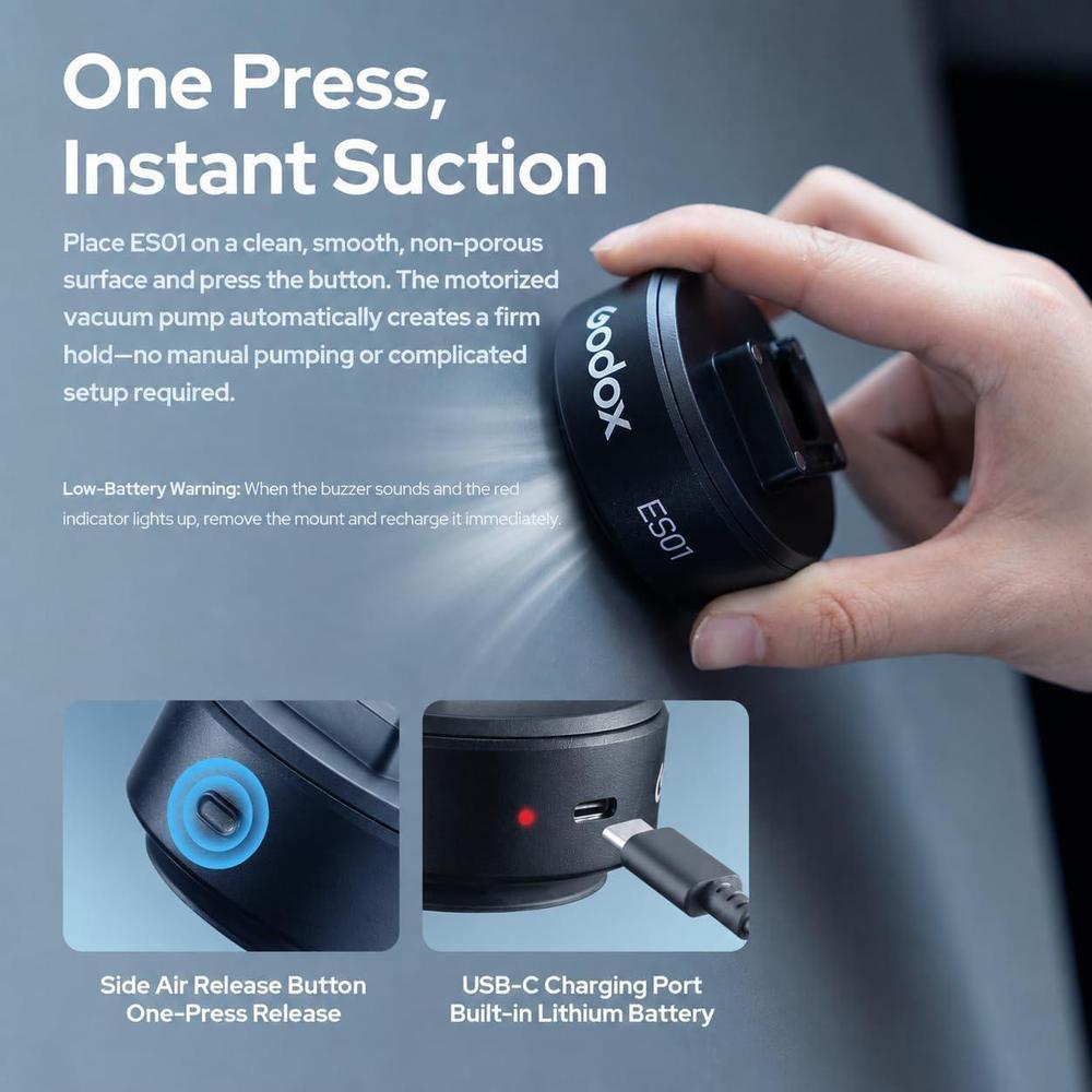 Photography Lighting Description - Godox ES01 Motorized Vacuum Suction Cup