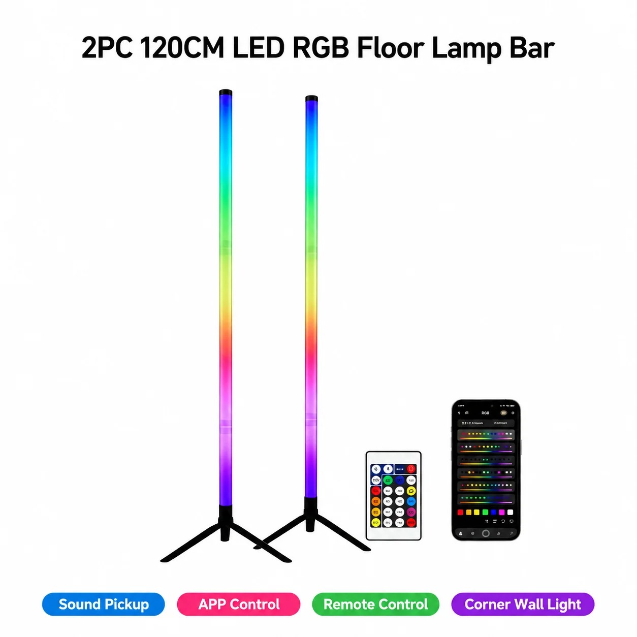 2PCS 120CM RGB Floor Lamp, Sou - đánh giá và giá Photography Lighting Game