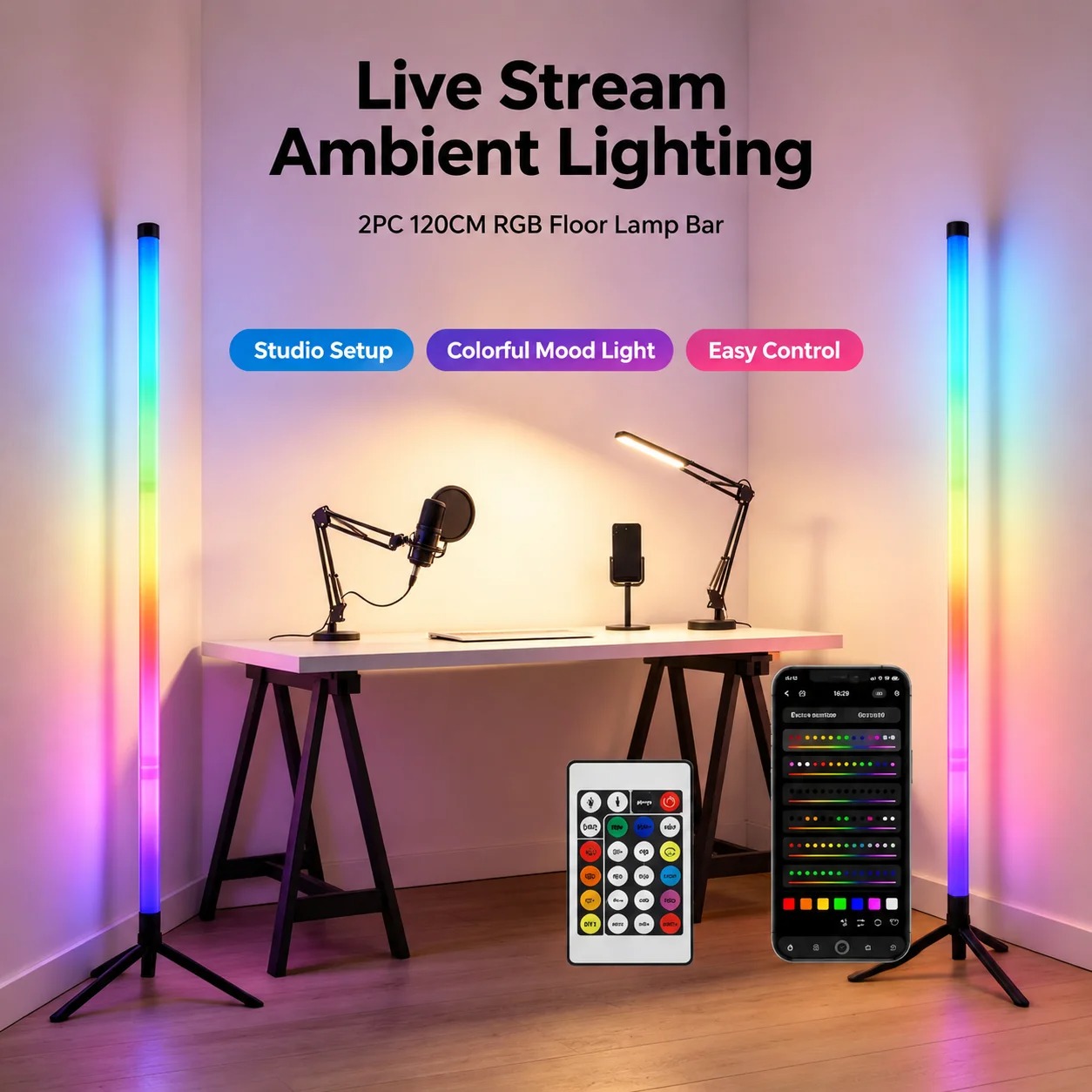 2PCS 120CM RGB Floor Lamp, Sou - đánh giá và giá Photography Lighting Game