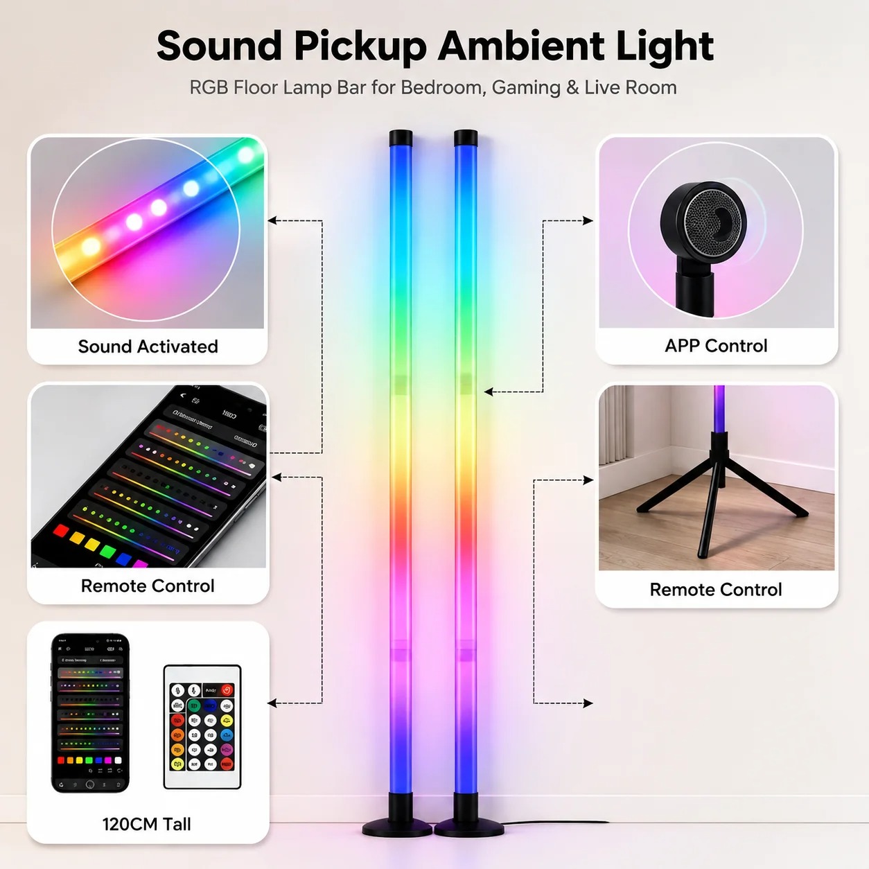 2PCS 120CM RGB Floor Lamp, Sou - đánh giá và giá Photography Lighting Game